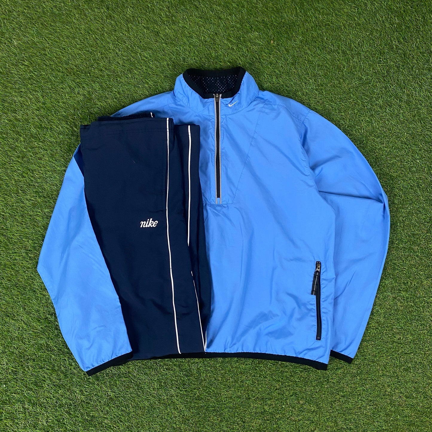 00s Nike Windbreaker Jacket + Joggers Set Blue Medium