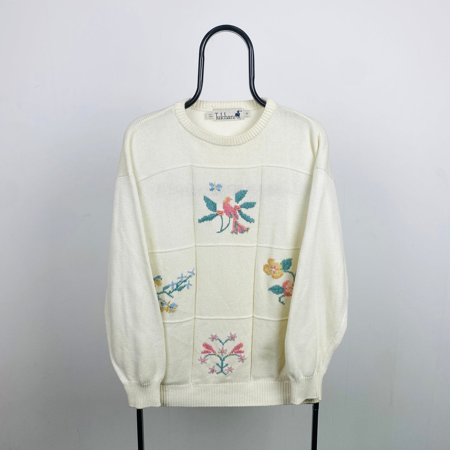 Retro Tulchan Flower Knit Sweatshirt Brown Medium