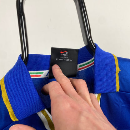 90s Nike Italy Zola Football Shirt T-Shirt Blue Small