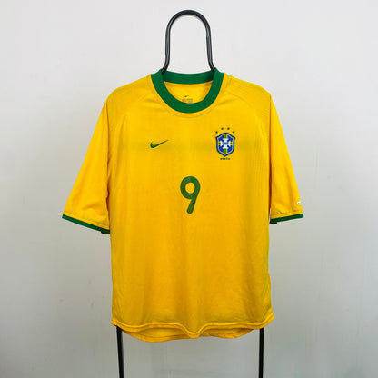 90s Nike Ronaldo 9 Football Shirt T-Shirt Yellow Medium