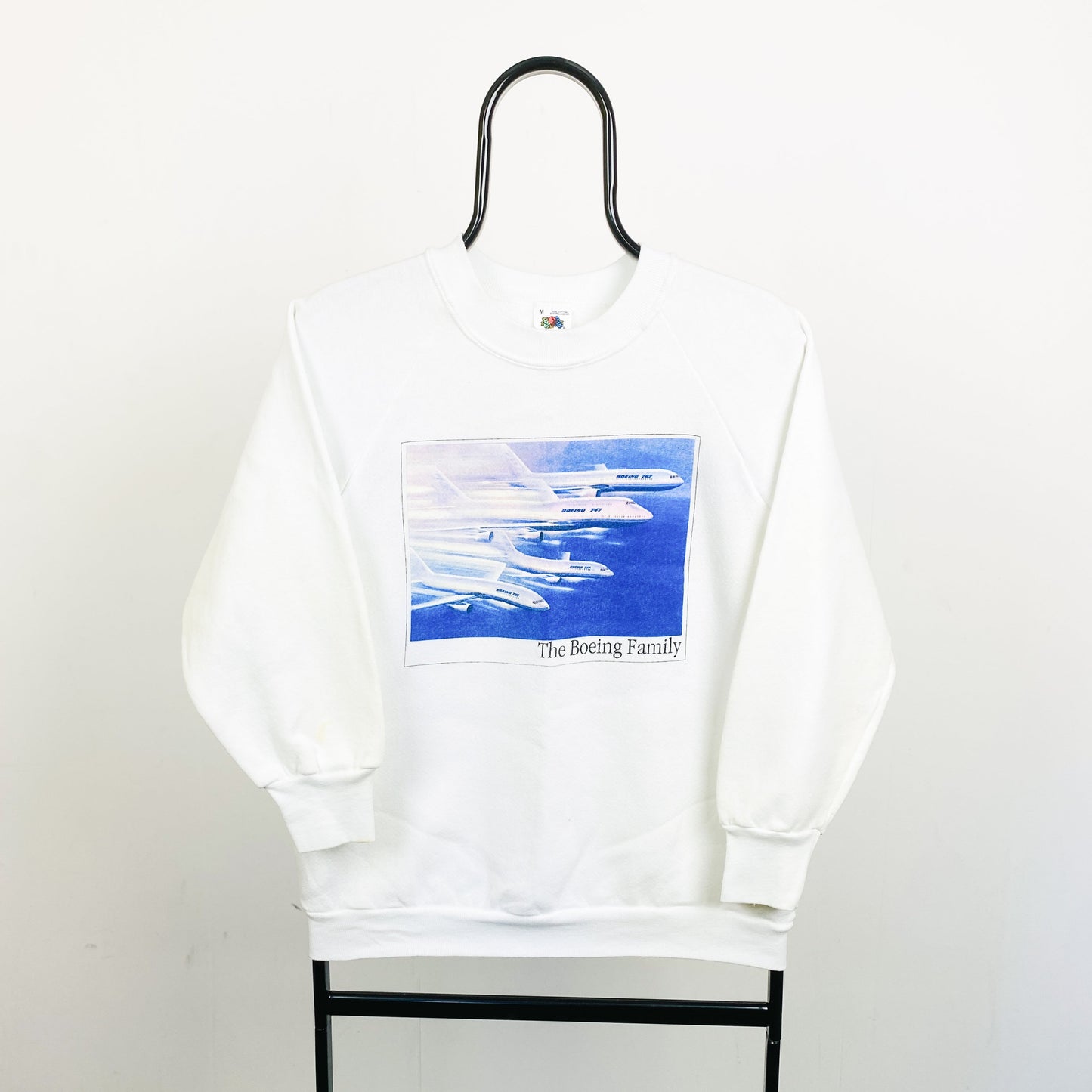 Retro Fruit of the Loom Boeing Sweatshirt White Medium