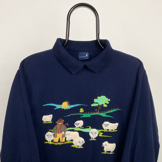 Retro Sheep Sweatshirt Blue Small