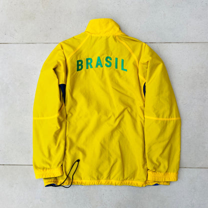 90s Nike Brazil Reversible Windbreaker Jacket Yellow Blue Medium