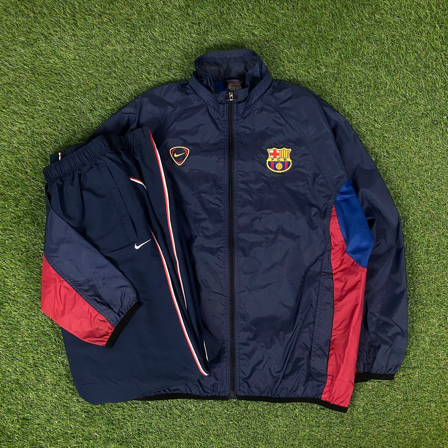 90s Nike Barcelona Windbreaker Jacket + Joggers Set Blue Small