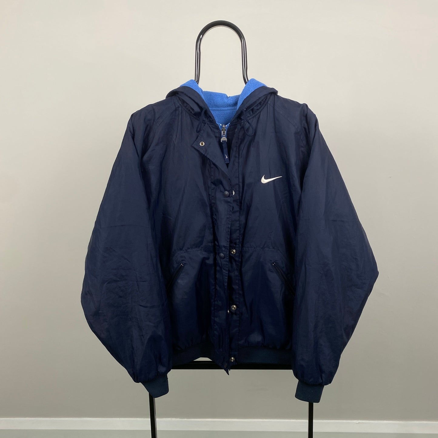 90s Nike Reversible Puffer Fleece Jacket Blue Large