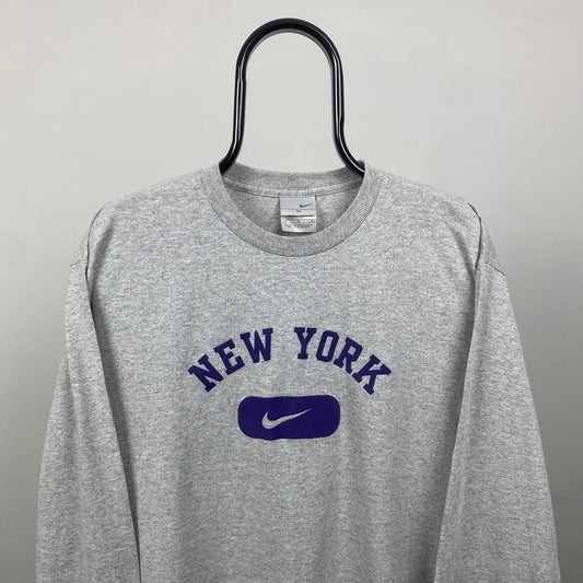 00s Nike New York Long Sleeve T-Shirt Grey Medium