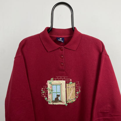 Retro Tulchan Cat Sweatshirt Red Large