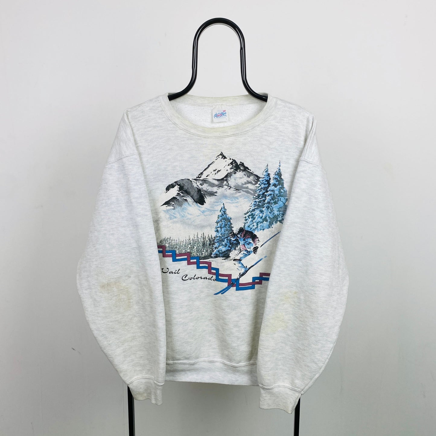 Retro 90s Ski Sweatshirt Grey Large