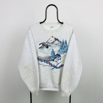 Retro 90s Ski Sweatshirt Grey Large