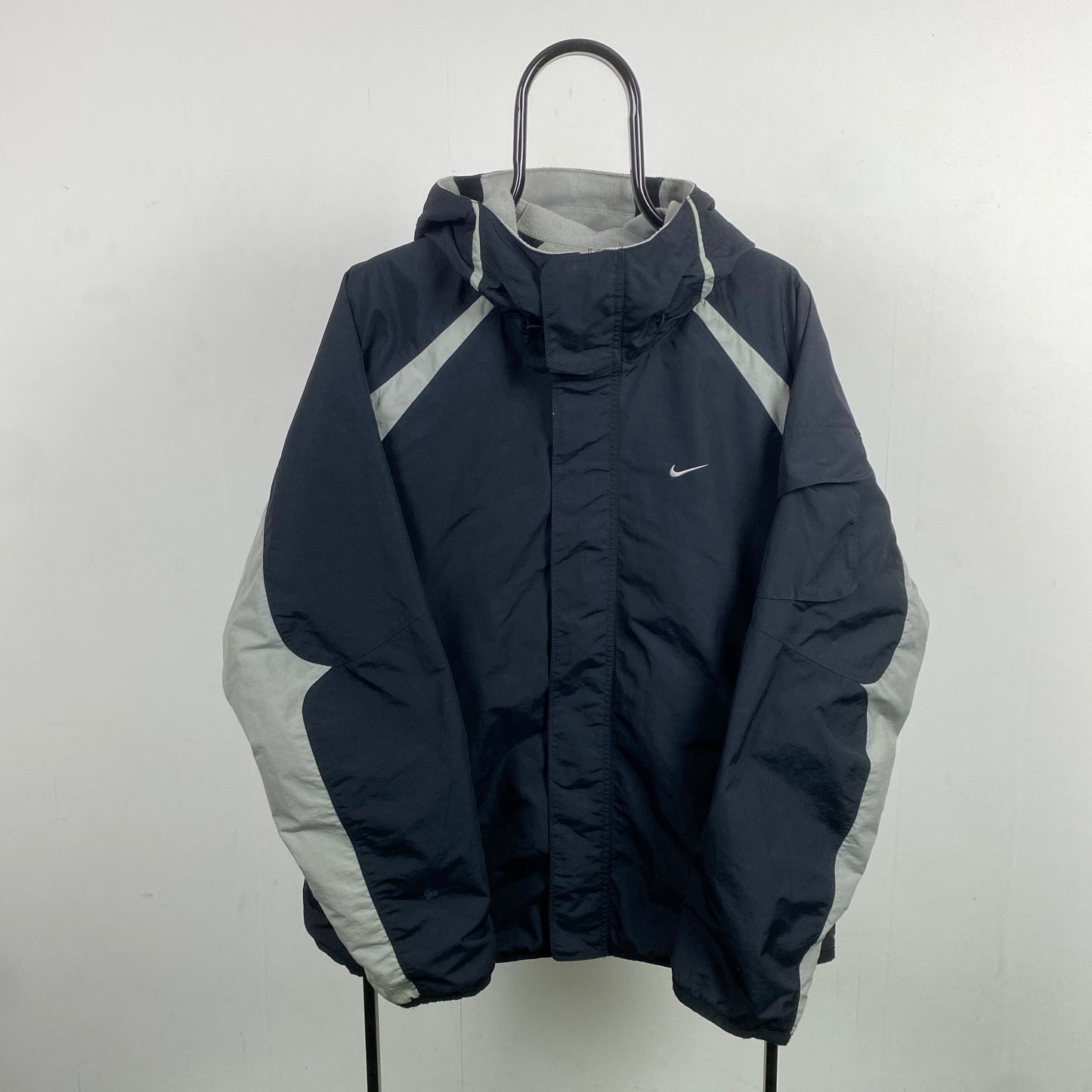 00s Nike Reversible Fleece Coat Jacket Black Grey Small