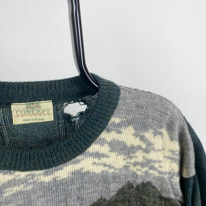 Retro 90s Sheep Knit Sweatshirt Green Small