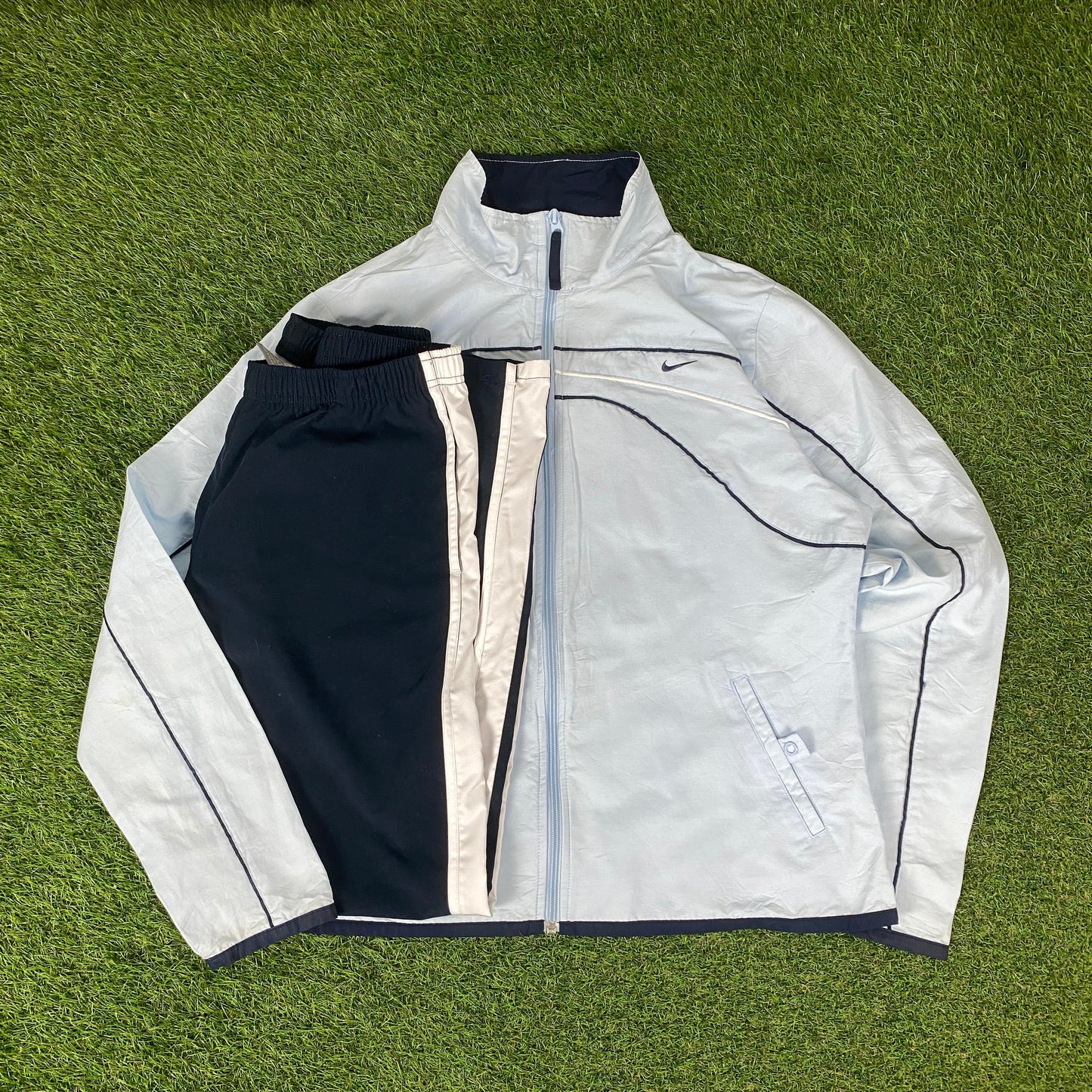 00s Nike Piping Tracksuit Jacket + Joggers Set Baby Blue Large