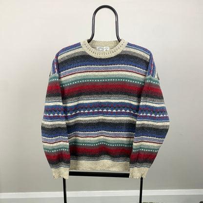 90s Casual Club Striped Wool Sweatshirt Blue Large