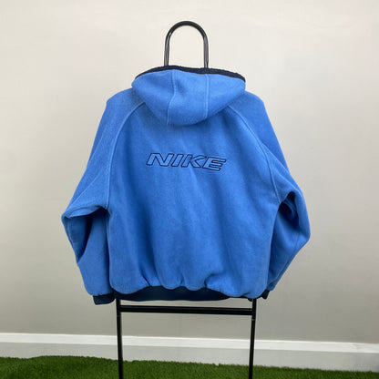 90s Nike Reversible Fleece Coat Jacket Blue Medium