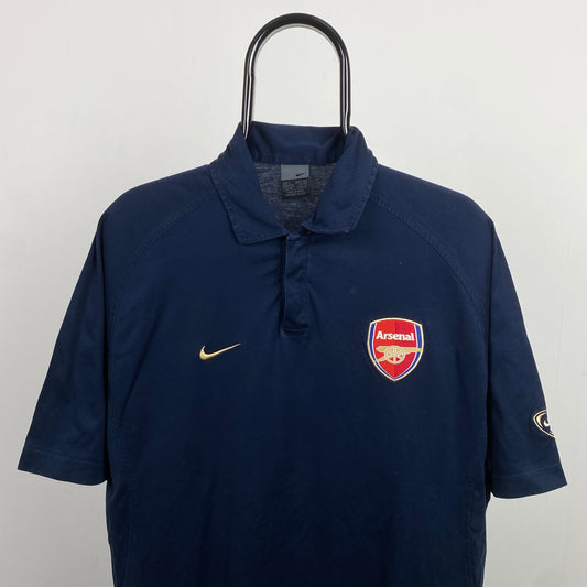 00s Nike Arsenal Polo Football Shirt T-Shirt Blue Large