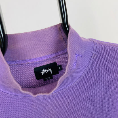 Retro 00s Stussy Mock Neck Sweatshirt Purple Small