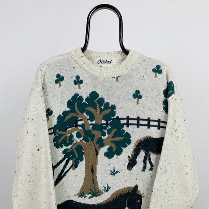 Retro Horse Knit Sweatshirt Brown Large